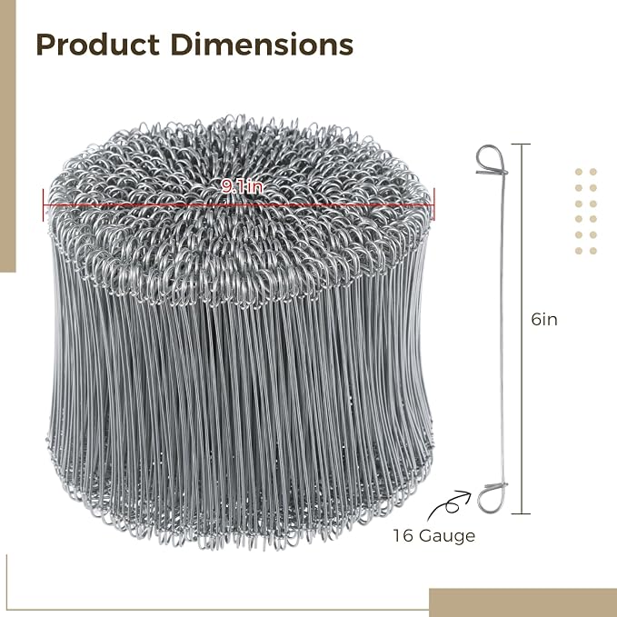 16 Gauge Tie Wire Roll 1000 Pcs - Galvanized Iron Double Loop Rebar Ties 6 Inch Silver for Construction, Fencing & T Post Accessories