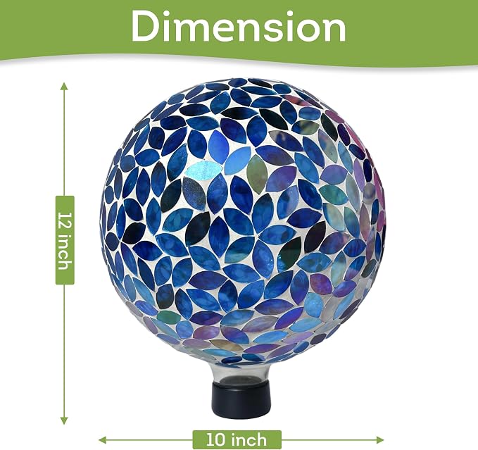 Lily's Home Colorful Mosaic Glass Gazing Ball, Designed with a Stunning Holographic Petal Mosaic Pattern to Bring Color to Any Home and Garden, Blue (10" Diameter)