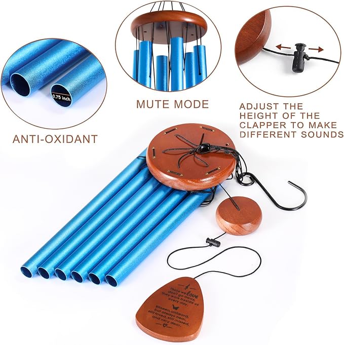 Memorial Wind Chimes for Loss of Loved One – Sympathy Wind Chimes for Dad, Mom, Baby, Brother, or Friend – Outdoor Bereavement Gift, Blue (Teardrop Design)