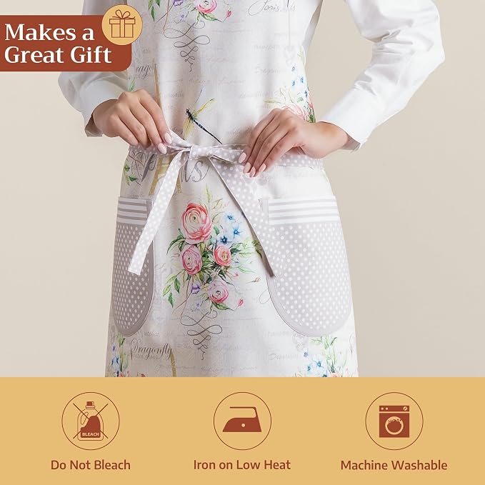 Maison d' Hermine Aprons for women with Pocket 100% Cotton (27.50"x31.50") | Adjustable Neck Strap & long ties Apron Men Chef Wedding Cooking Gardening Server Maid