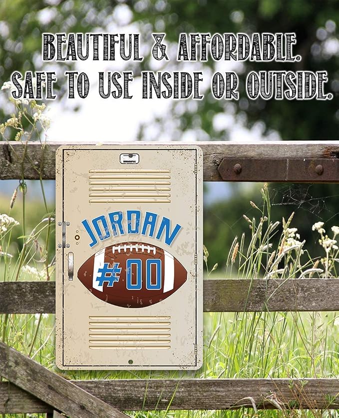 Personalized American Football School Locker - Custom Name Football Room Decor, Boys Bedroom Accessories, Unique Graduation Gift, 8x12 or 12x8 Use Indoor or Outdoor Rustic Style Metal Tin Sign