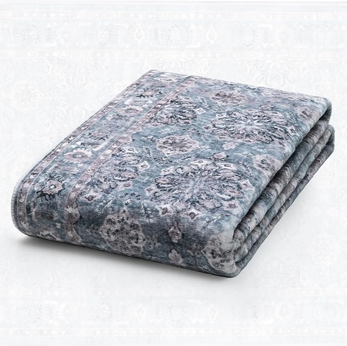 SERISSA 5x7 Washable Non Slip Floral Boho Area Rug for Living Room | Ultra Soft Vintage Floral Carpet Low-Pile Blue Grey Indoor Mat Throw Rug for Bedroom Dining Room Dorm Office Home Decor