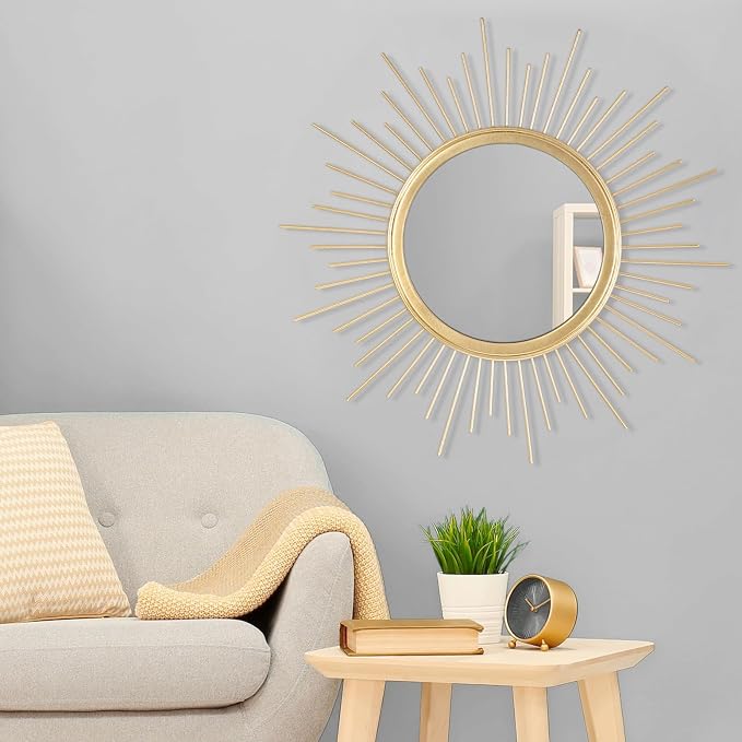 Gold Mirrors for Wall Metal Sunburst Wall Mirrors Home Décor Decorative Hanging Wall Art for Living Room Bedroom Entryway Large 24" x 24"