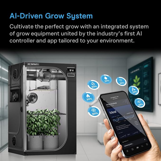 AC Infinity AI Grow System Compact 2x2, 1-Plant Kit w/ AI Controller | Dynamic Airflow & LM301H LED Lighting Control, 2000D Mylar Tent w/ Lab-Tested Reflectivity, Largest Zippered Window