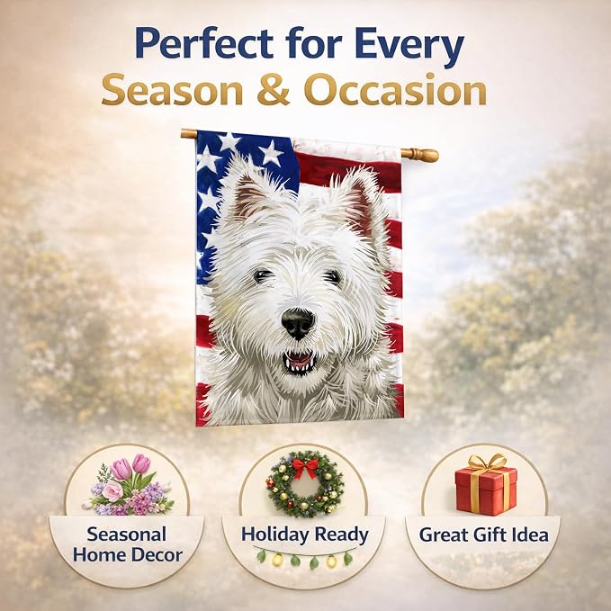 Caroline's Treasures CK6471CHF Cairn Terrier Dog American Flag House Flag Large Porch Sleeve Pole Decorative Outside Yard Banner Artwork Wall Hanging, Polyester, House Size, Multicolor