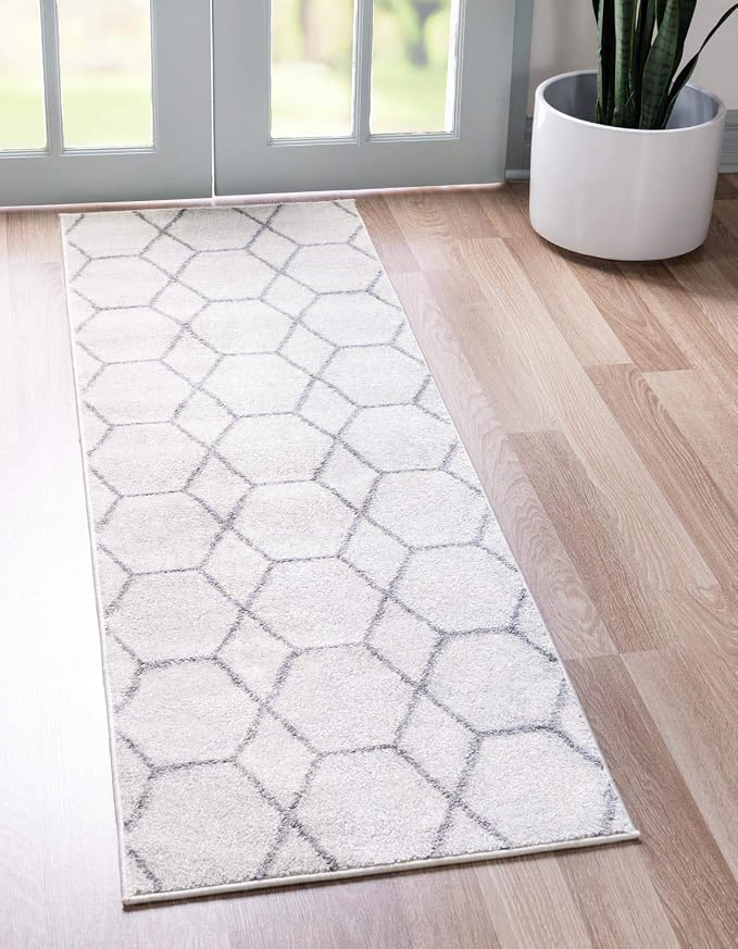 Unique Loom Trellis Frieze Collection Area Rug - Geometric (2' x 6' 1" Runner, Ivory/ Gray)