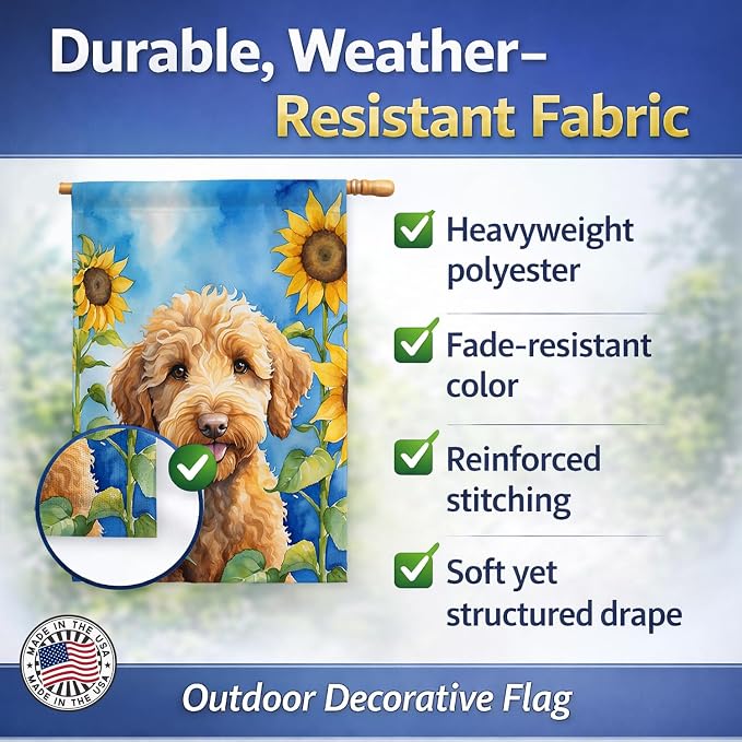 Caroline's Treasures DAC6113CHF Labradoodle in Sunflowers House Flag Large Porch Sleeve Pole Decorative Outside Yard Banner Artwork Wall Hanging, Polyester, House Size, Multicolor