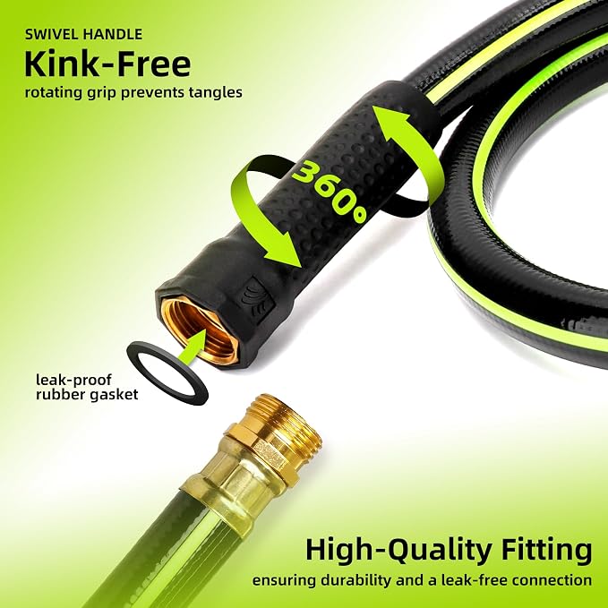 Worth Leader Short Garden Hose 3/4 in. x 10 ft. - Heavy Duty Lightweight PVC Water Hose - Flexible, No Kink, Leakproof, Male to Female Fittings - 200PSI Work & 500PSI Burst, for Lawn & Commercial Use