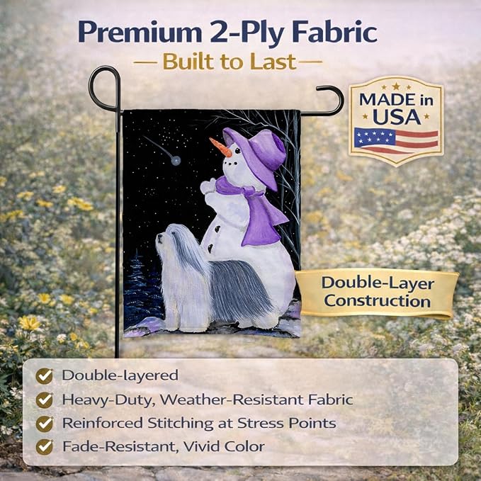 Caroline's Treasures SS8947GF Snowman with Bearded Collie Garden Flag Mailbox Flag Decorative Yard Flag Banner Outside Patio Artwork Yard Flower Beds, Garden Size, Multicolor