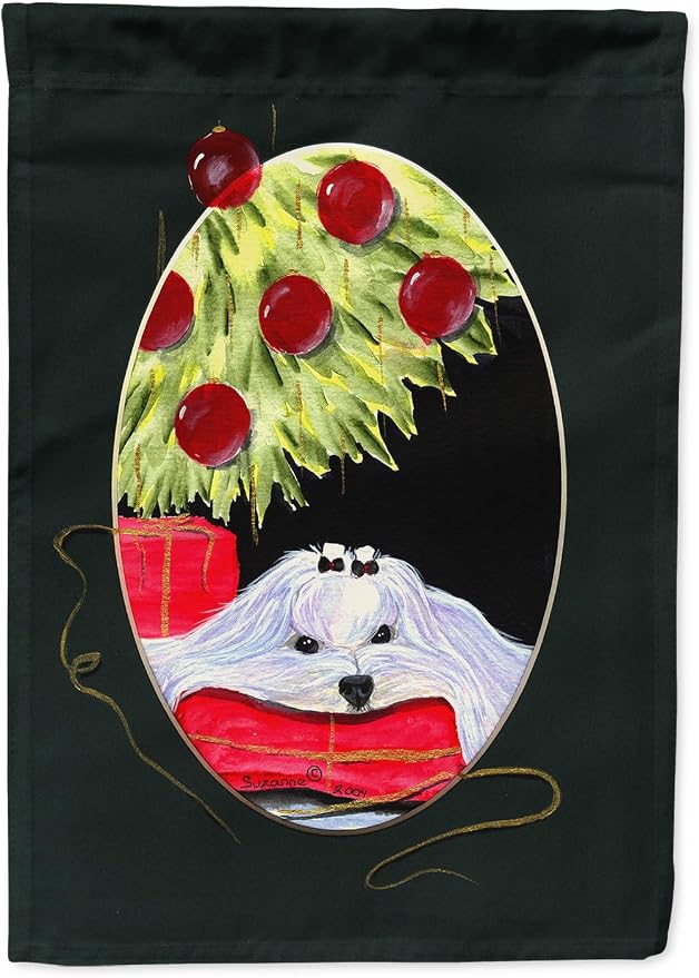 Caroline's Treasures SS8069GF Christmas Tree with Maltese Garden Flag Mailbox Flag Decorative Yard Flag Banner Outside Patio Artwork Yard Flower Beds, Garden Size, Multicolor