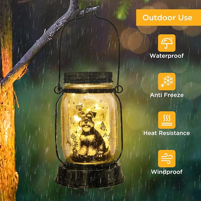 kyoryuger Schnauzer Gifts for Women/Men Schnauzer Solar Lanterns Dog Mom Birthday Dog Lovers Lantern Pet Loss Pet Memorial Lights Solar Garden Decoration for Yard, Patio,Backyard,Porch Torches