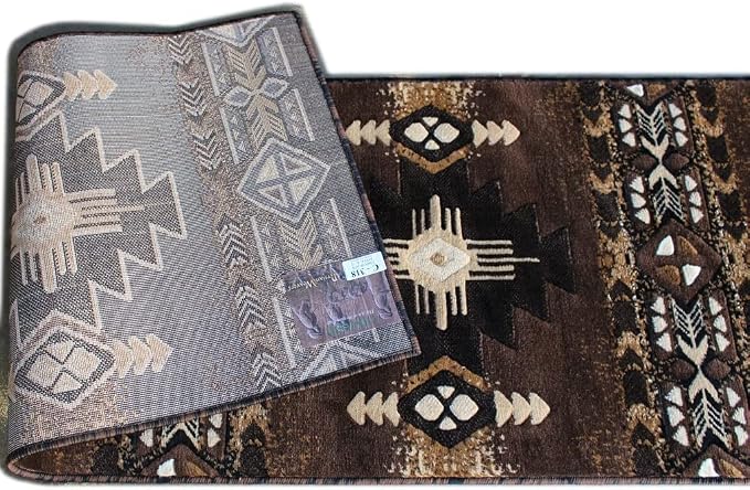 YHSF Southwest Native American Area Rug – Thick, Soft, Durable & Easy to Maintenance Tribal Design Boho Rug– Ideal for Bedroom, Living Room & Hallway - Chocolate, 2 Feet 4 Inches x 10 Feet 11 Inches
