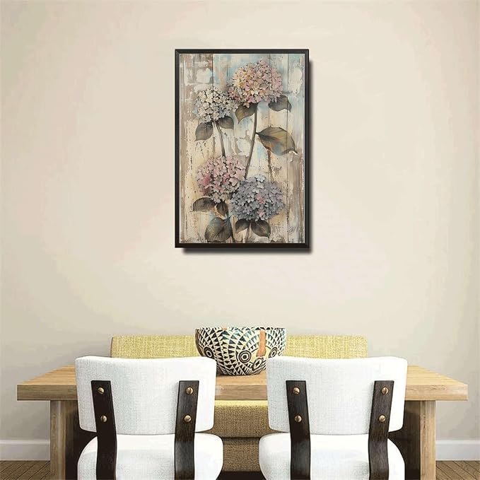 Metal Sign Tin Sign Vintage Shabby Chic Hydrangea Tin Sign for Opulent Nature Art Vintage Wall Displays and Distressed Wood P Bar Signs for Home Bar for Home Decor 6×8 Inches with Metal Frame