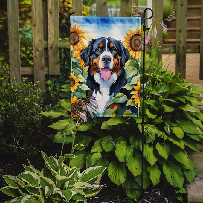 Caroline's Treasures DAC6026GF Bernese Mountain Dog in Sunflowers Garden Flag Mailbox Flag Decorative Yard Flag Banner Outside Patio Artwork Yard Flower Beds, Garden Size, Multicolor