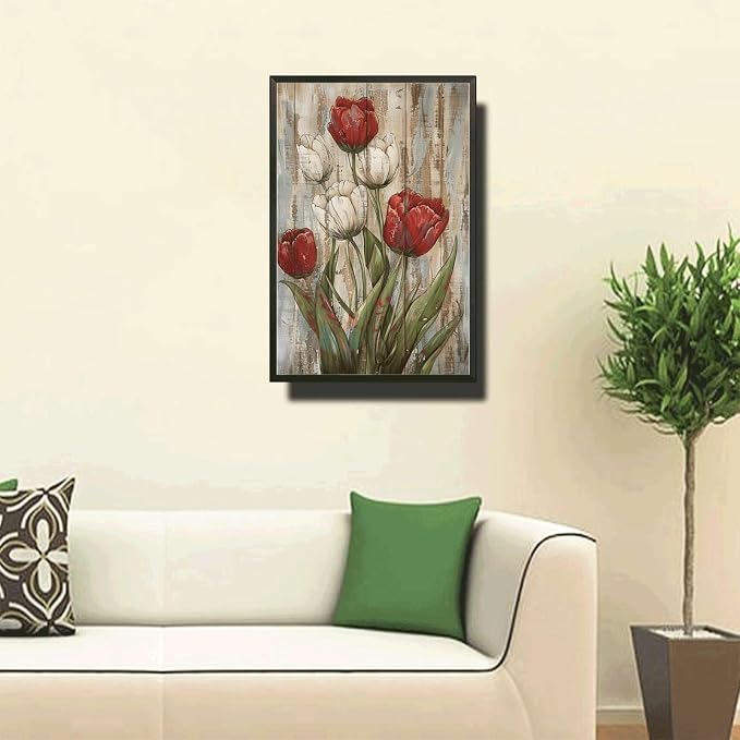 Metal Sign Tin Sign Vintage Wall Art Rustic Charm Tulips Tin Sign for Easy Installation Weather Resistant Design and Vintage Aesthetic Tin Signs for Women for Club 8×12 Inches with Metal Frame