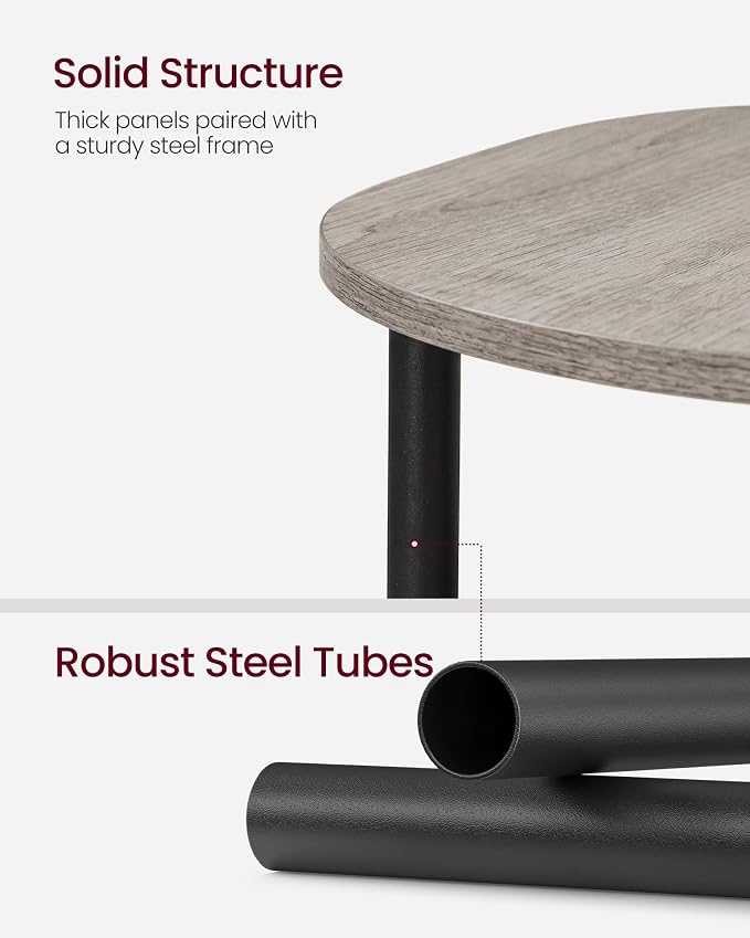 VASAGLE Side Table, Small End Table, Tall Nightstand for Living Room, Bedroom, Office, Bathroom, Steel Frame, Industrial Style, Oval, Heather Greige and Ink Black ULET288L101