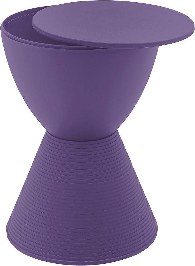 LeisureMod Modern Hourglass Purple Side Table - ABS Shell Drum End Table with Storage for Indoor & Outdoor Use
