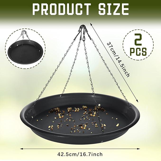 Briwooody 2 Sets 16.7" Bird Seed Catcher Tray Platform Bird Feeder Large Hanging Tray Fits Most Feeders Catches Most Falling Seed and Husk Outdoor Yard Garden Backyard for Attracting Birds, Black