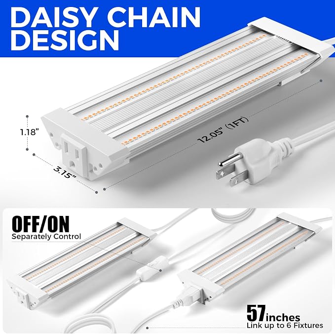 Barrina TX18 1FT Hanging Grow Light, 72W(4 x 18W, 360W Equivalent), High PPFD, Full Spectrum, Mechanical Timer, LED Grow Lights for Seed Starting, Vegetable with On/Off Switch, Linkable, 4 Packs