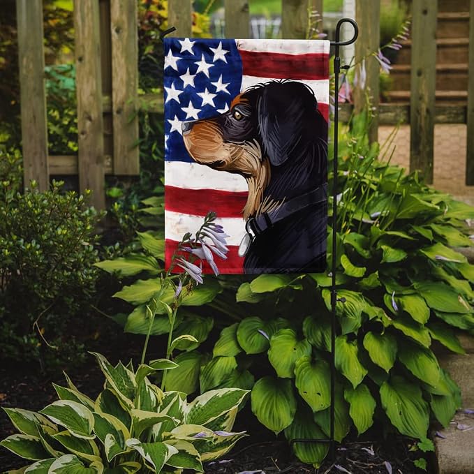 Caroline's Treasures CK6744GF Transylvanian Hound American Flag Garden Flag Mailbox Flag Decorative Yard Flag Banner Outside Patio Artwork Yard Flower Beds, Garden Size, Multicolor