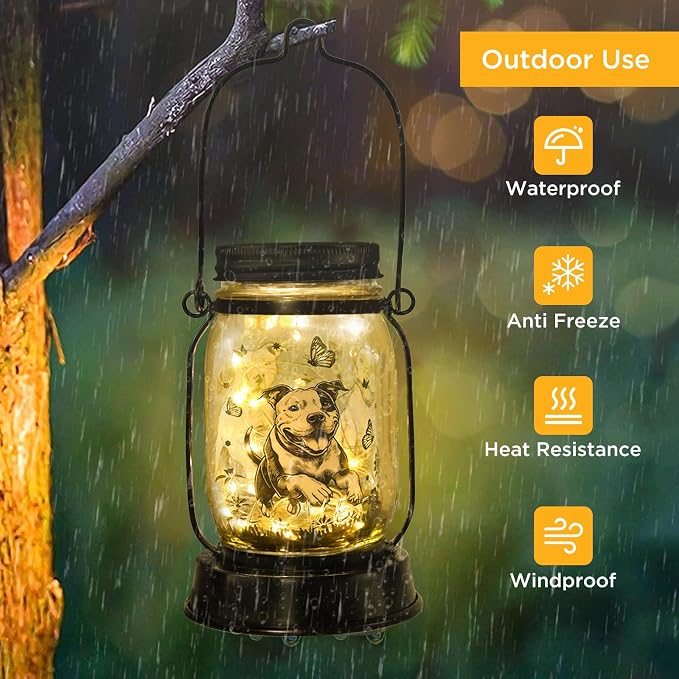 kyoryuger Pit Bull Gifts for Women/Men Pit Bull Solar Lanterns Mom Birthday Pibble Dog Lovers Lantern Pet Loss Animal Bully Memorial Lights Solar Garden Decoration Yard, Patio,Backyard,Porch Torches