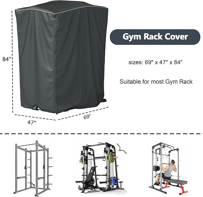 Power Cage Cover for Squat Rack 84x47x69 600D Waterproof Oxford | Garage & Home Gym equipment cover for strength training racks, full zip dustproof waterproof, fits power racks squat cages