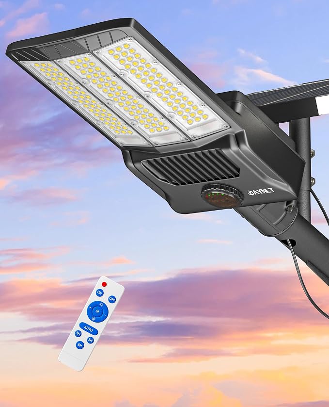 JAYNLT Y-6500W Solar Street Lights Outdoor, 650000LM 6500K High Powered Commercial Parking Lot Lights Dusk to Dawn, Waterproof Solar Security Flood Lamps with Remote for Driveways, Basketball Courts