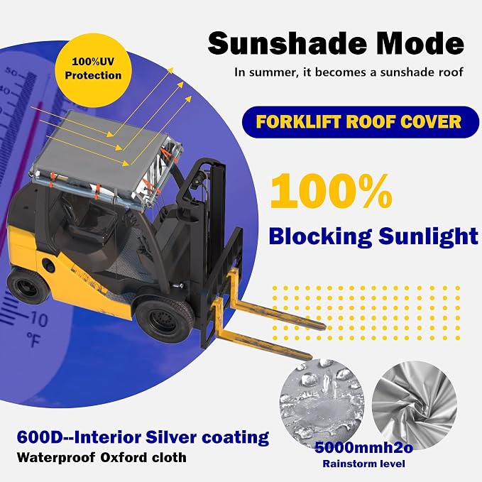 SANTIANO All-Weather Forklift Cover,0.5mm Reinforced EVA, 600D Silver Oxford, Waterproof, Windproof, UV Proof, Universal Fit for 6000 LBS Forklift,Forlift Sun Cover Easy to Use.