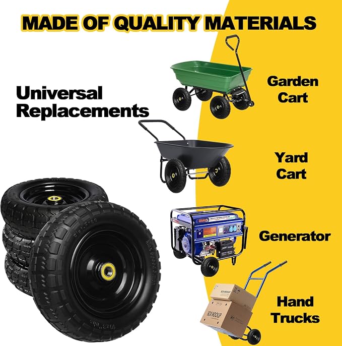 13 Inch Solid Rubber Tires, 4.00-6 Tire Flat Free with 5/8" Bearings, 2.17" Offset Hub for GOR Garden Carts, Garden Wagon Carts, Trolleys, Hand Trucks and Utility Cart(1 Pack)