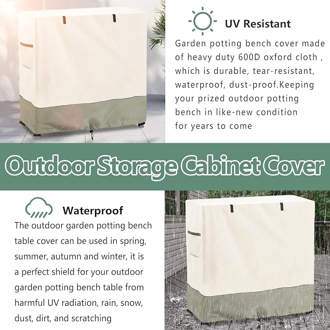 Outdoor Garden Potting Bench Table Cover with Split Zipper,Outdoor Storage Cabinet Cover,Heavy 600D Duty Waterproof Anti-UV All Weather Protection,39" x 19" x 36" -Beige