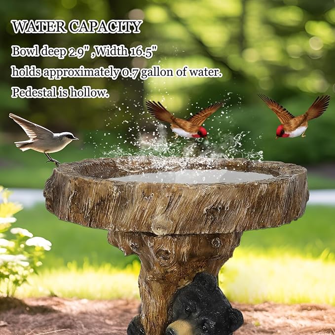 Hamiedun 23.6”Tall Resin fiber Outdoor Bird Baths for Garden - Standing Birdbath, Woodland Tree Trunk Decoration Yard Statue，Pedestal Birdbaths, Garden, Patio, Lawn, Backyard (24inch)
