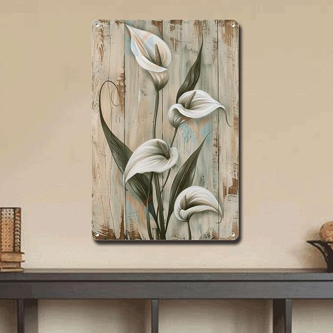 Metal Sign Tin Sign Vintage Wall Art Peace Lily Vintage Tin Sign for Rustic Wall Art Shabby Chic Elegance and Corrosion Resistant Alum Sign for Garden for Room 8×12 Inches