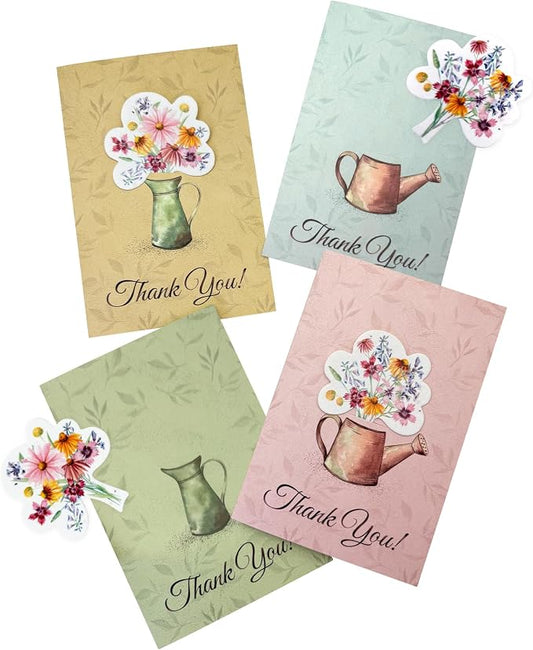 Thank You Cards – 4 Plantable Bouquet Inserts with Wildflower Seeds, 4 Greeting Cards & Envelopes for Weddings, Baby Showers, Teachers, Friends, Business, and Everyday Gratitude