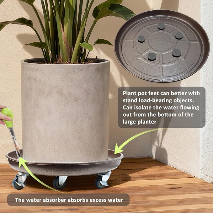 1 Pack 20 Inch Metal Plant Caddy With Lockable Wheels,Plant Stand Dolly for Heavy Planter,Wheeled Planter Saucer Tray,Rolling Plant Stand,Heavy-Duty Plant Caddy for Indoor and Outdoor(Copper)