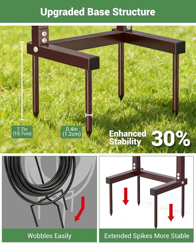 HZE Garden Hose Holder, Freestanding Water Hose Reel Stand for Outside, Heavy Duty Detachable Metal Storage Rack Holds 160 FT for Yard Lawn Farm, Bronze