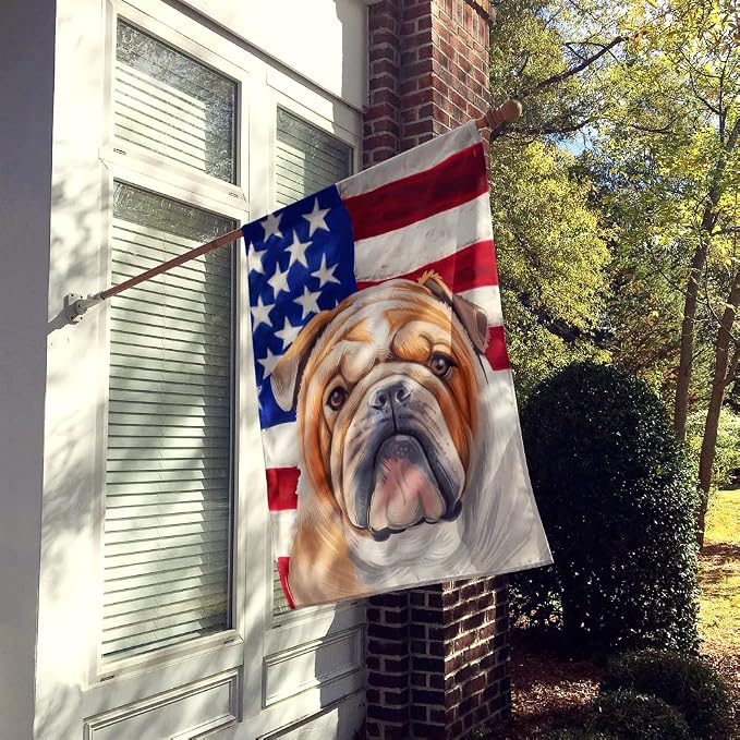 Caroline's Treasures CK6468CHF English Bulldog Dog American Flag House Flag Large Porch Sleeve Pole Decorative Outside Yard Banner Artwork Wall Hanging, Polyester, House Size, Multicolor