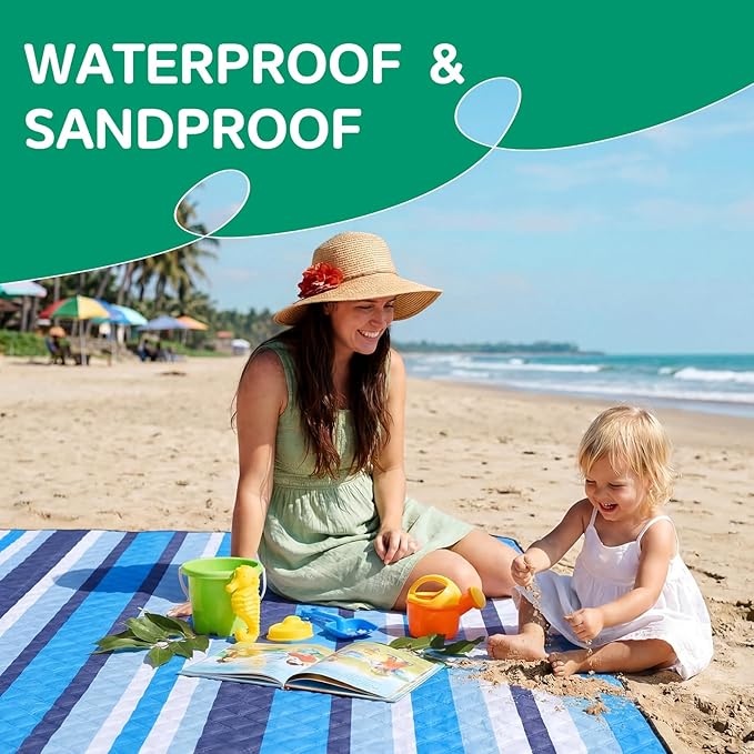 Waterproof Beach Blanket Picnic Mat Outdoor Oversized Sandrpoof Dog Thick Rug Towel Camping Gear Family Trip Essentials Summer Vacation Must Have Travel Accessories Lake Day Stuff Thing Item Gadget
