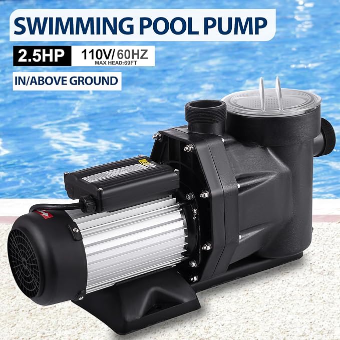 Leomru 2.5 HP Pool Pump 8880 GPH Self Priming in/Above Ground Swimming Pool Pump 110V Single Speed Pumps with Strainer Basket 6Pcs Connectors