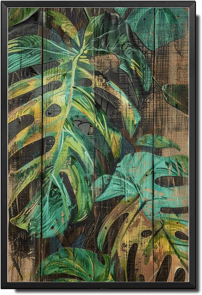 Metal Sign Tin Sign Vintage Wall Art Vintage Monstera Deliciosa Tin Sign for Rustic Wall Art Shabby Chic Interiors and Plant Lover Sign for Garden for Room 12×16 Inches with Metal Frame