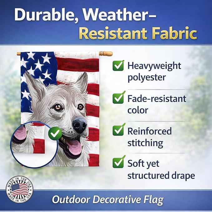 Caroline's Treasures CK6756CHF West Siberian Laika American Flag House Flag Large Porch Sleeve Pole Decorative Outside Yard Banner Artwork Wall Hanging, Polyester, House Size, Multicolor