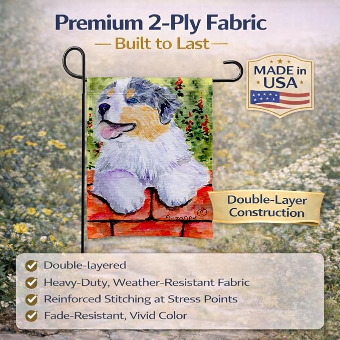 Caroline's Treasures SS8849GF Australian Shepherd Garden Flag Mailbox Flag Decorative Yard Flag Banner Outside Patio Artwork Yard Flower Beds, Garden Size, Multicolor