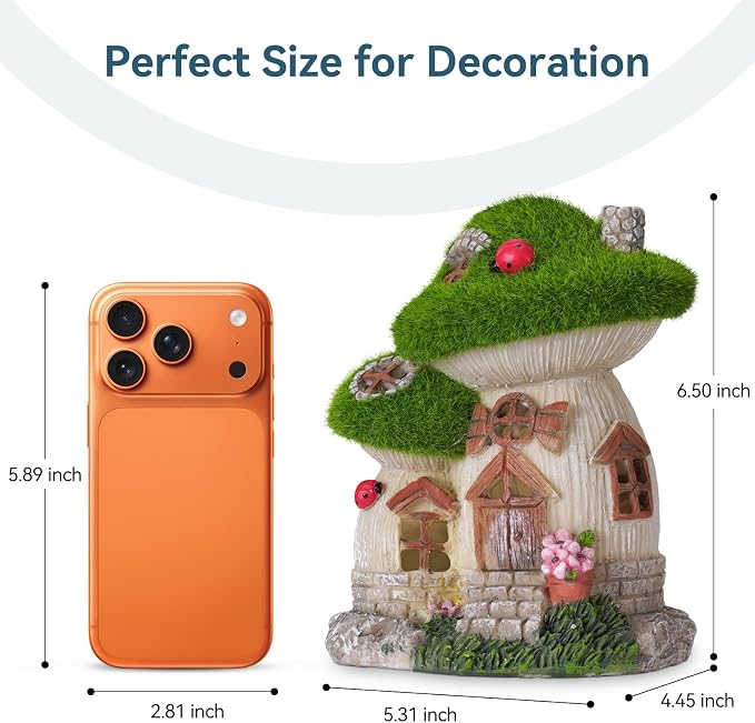 Mushroom Fairy Garden House, Solar Fairy House for Outside Decor, Outdoor Yard Garden Statues for Lawn, Balcony Patio, Outdoor Figurine Lights Gifts for Mom Women