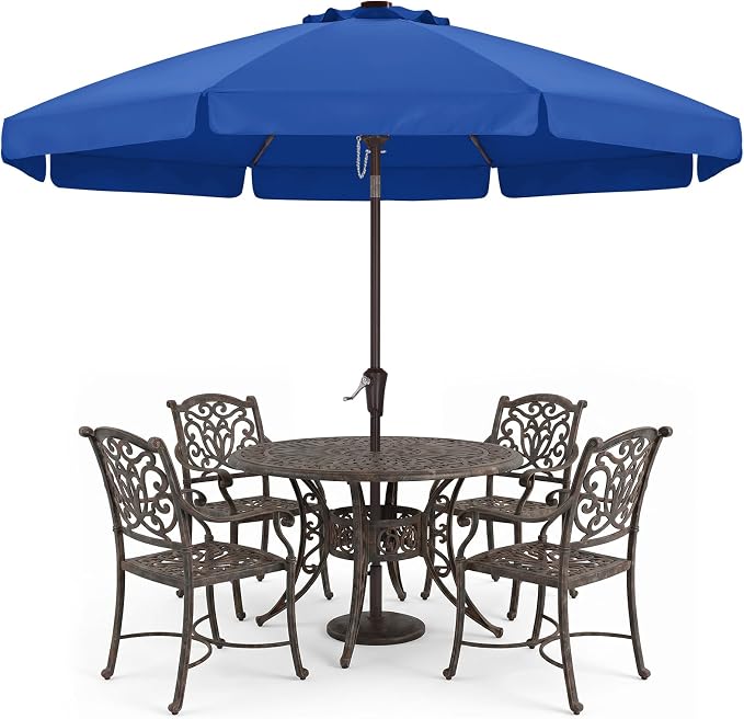 ABCCANOPY 9ft Scalloped Patio Umbrella, Outdoor Table Umbrella with Tilt and Crank, Fiberglass Ribs Deck Umbrella for Patio, Pool, Garden, Picnic (Blue)