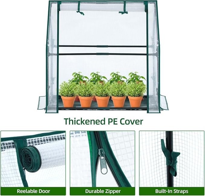 Mini Greenhouse for Indoor Outdoor: Ohuhu Tabletop Portable Green House with Waterproof Pad for Small Plants Nursery Germination, 36"x18"x33" Heavy-Duty PE Cover White