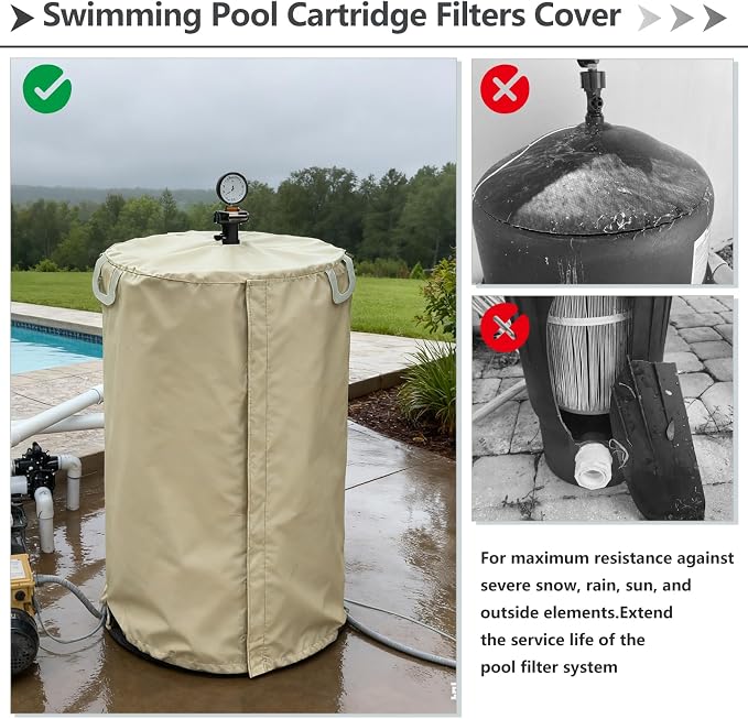 Pool Filter Cover with Plush Linner, 600D Waterproof Oxford Fabric Pool Equipment Cover, Suitable for Most Filters on Market(Universal Style, Beige)
