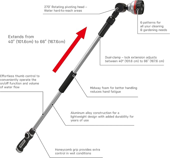 Eden 94624 Pro Metal 6-Pattern Turbo Extension Watering Wand