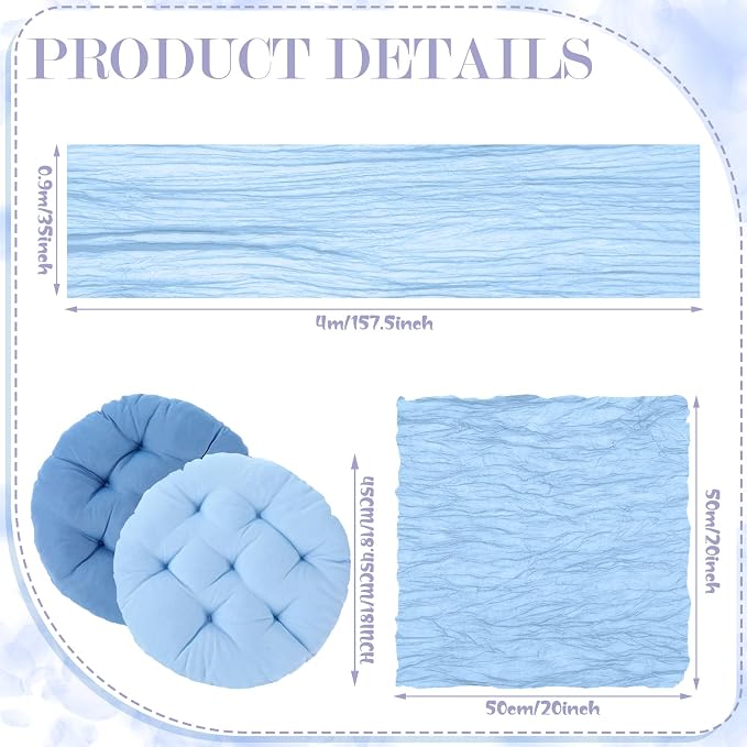 Beeveer 91 x 71'' Extra Large Outdoor Picnic Blanket with Blue Picnics Table Runner 6 Napkins and 6 Blue Floor Pillows Cushions for Picnic Party Camping Wedding Bachelorette Birthday Baby Shower Decor