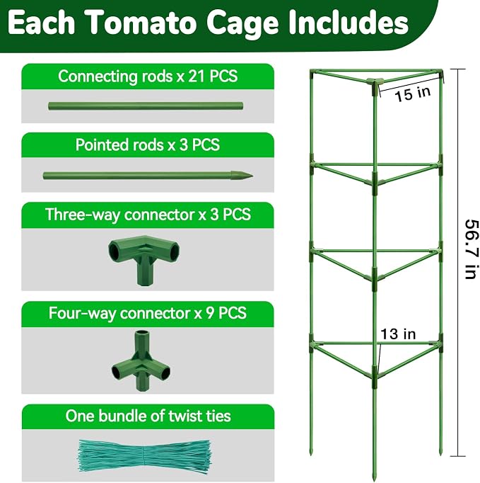 ZeeDix 6 Pack Heavy Duty Tomato Cages for Garden, 57 Inch Plant Trellis for Raised Garden Bed Outdoor, Adjustable Tomato Support Stakes for Heavy Climbing Plants & Vegetables