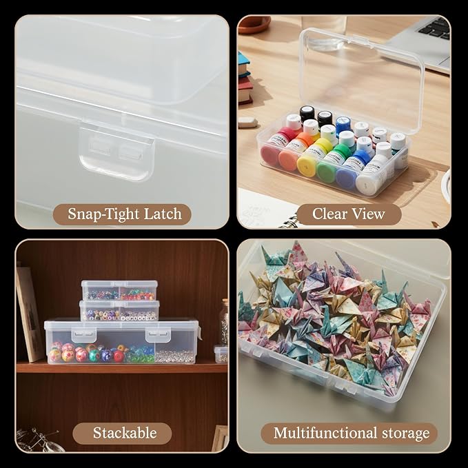 SATINIOR 24 Packs Small Clear Plastic Beads Storage Containers Box with Hinged Lid for Storage of Small Items, Crafts, Jewelry, Hardware(Multiple Sizes)