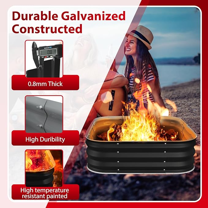 Fire Pit 36 Inch, Height 11.5 Inch, Square Galvanized Steel Fire Pit for Outside, Heavy Duty Steel Fire Pits In-Ground for Backyard,Camping, Bonfire,Raised Garden Bed for Garden (3X3X1 FT)